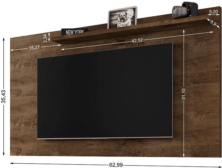 Manhattan Comfort TV & Media Units - Liberty Mid-Century Modern 62.99 TV Panel with Overhead Decor Shelf in Rustic Brown