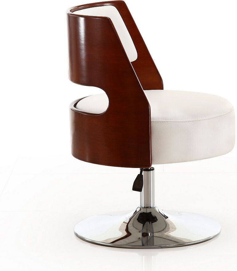 Manhattan Comfort Accent Chairs - Salon White & Polished Chrome Faux Leather Adjustable Height Swivel Accent Chair