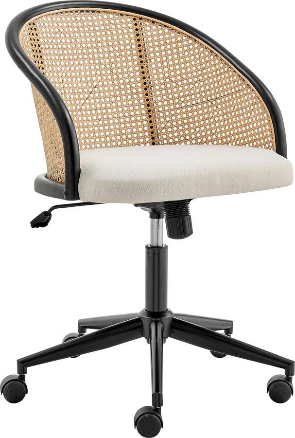 Euro Style Task Chairs - Dagmar Office Chair with Frame/Base in Black, Natural Cane Back, and Beige Fabric Seat