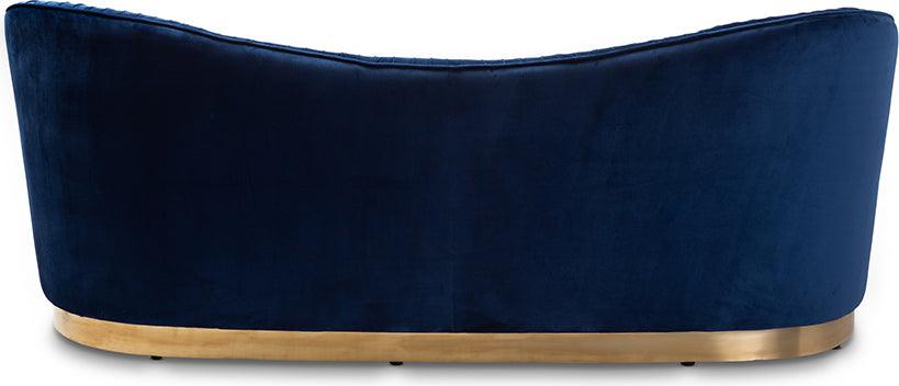 Nevena Glam Royal Blue Velvet Fabric Upholstered Gold Finished Sofa