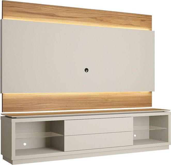 Manhattan Comfort TV & Media Units - Lincoln 85" TV Stand & Panel with LED Lights in Off White & Cinnamon