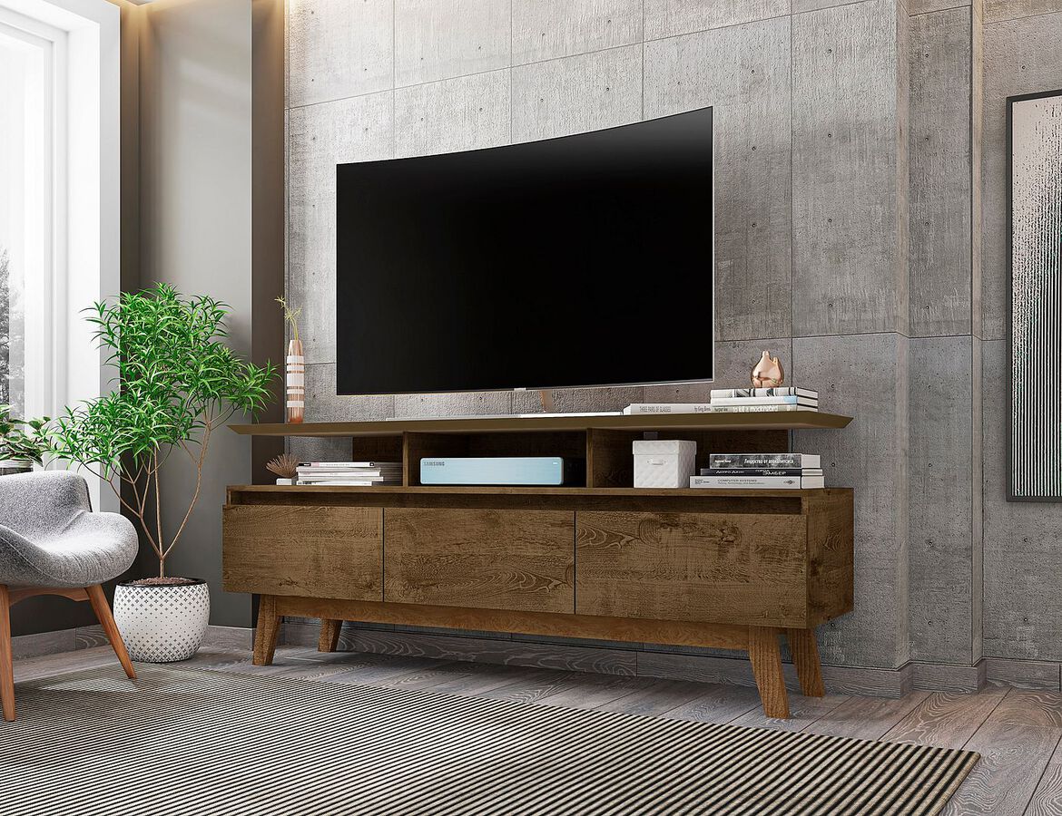 Manhattan Comfort TV & Media Units - Yonkers 62.99 TV Stand with Solid Wood Legs and 6 Media and Storage Compartments in Rustic Brown