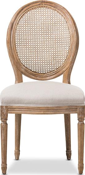 Wholesale Interiors Dining Chairs - Adelia Weathered Oak Finish Wood & Beige Dining Side Chair with Round Cane Back