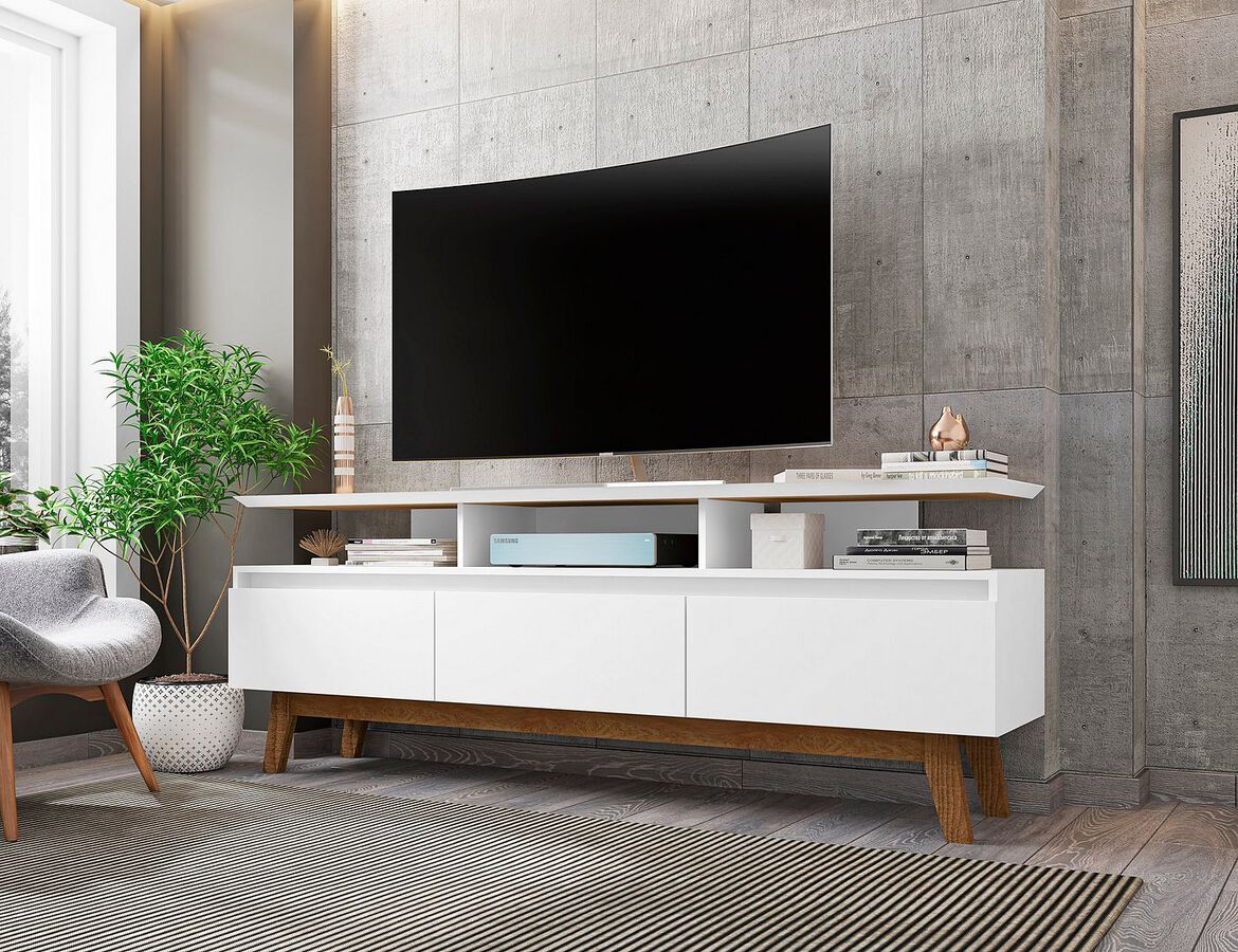 Manhattan Comfort TV & Media Units - Yonkers 70.86 TV Stand with Solid Wood Legs and 6 Media and Storage Compartments in White