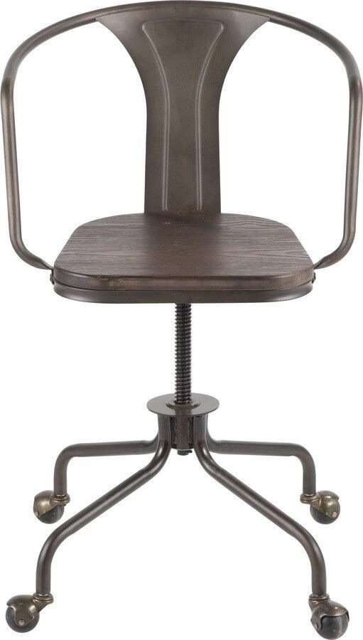 Lumisource Task Chairs - Oregon Industrial Task Chair in Antique Metal and Espresso Wood-Pressed Grain Bamboo