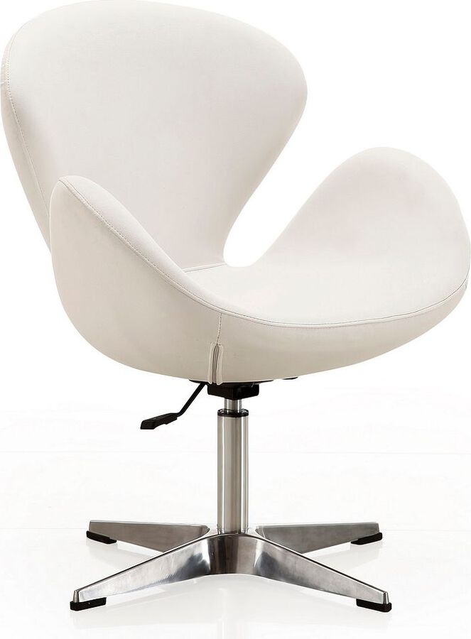 Manhattan Comfort Accent Chairs - Raspberry White & Polished Chrome Faux Leather Adjustable Swivel Chair