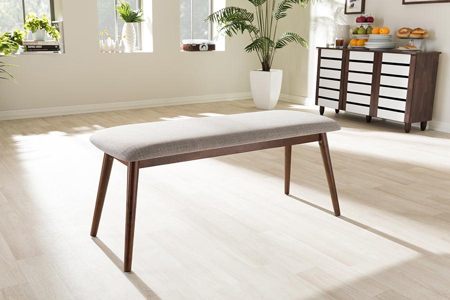 Wholesale Interiors Benches - Flora Light Grey Fabric & "Oak" Medium Brown Finishing Wood Dining Bench