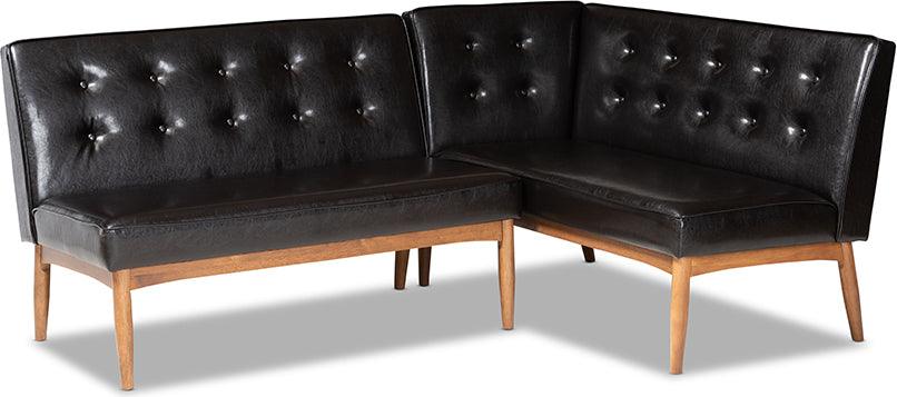 Wholesale Interiors Benches - Arvid Mid-Century Modern Dark Brown Faux Leather Upholstered 2-Piece Wood Dining Nook