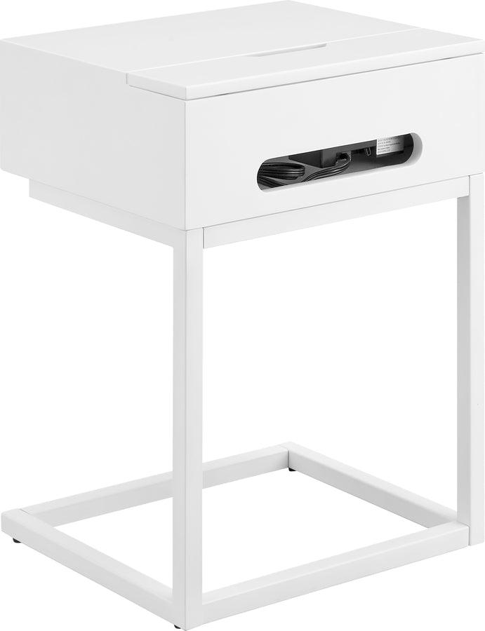 Euro Style Side & End Tables - Daeg Smart Side Table in Matte White with Natural Oak Veneer Drawer