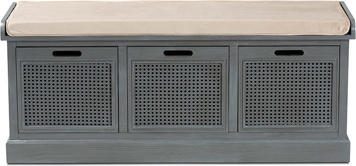 Wholesale Interiors Benches - Sheldon Beige Grey Rattan 3-Drawer Entryway Shoe Storage Bench