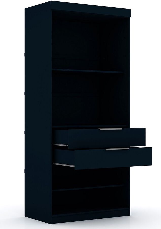 Manhattan Comfort Cabinets & Wardrobes - Mulberry 2.0 Modern 3 Sectional Wardrobe Closet with 6 Drawers - Set of 3 in Tatiana Midnight Blue