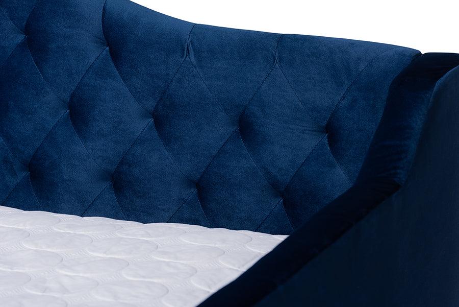 Wholesale Interiors Daybeds - Perry Royal Blue Velvet Fabric Upholstered And Button Tufted Queen Size Daybed