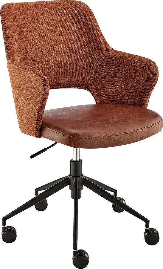 Euro Style Task Chairs - Darcie Office Chair in Dark Brown Leatherette, Orange Fabric and Black Base
