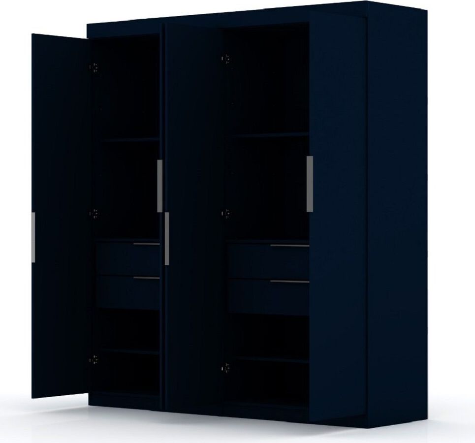 Manhattan Comfort Cabinets & Wardrobes - Mulberry 2 Sectional Modern Wardrobe Closet with 4 Drawers - Set of 2 in Tatiana Midnight Blue