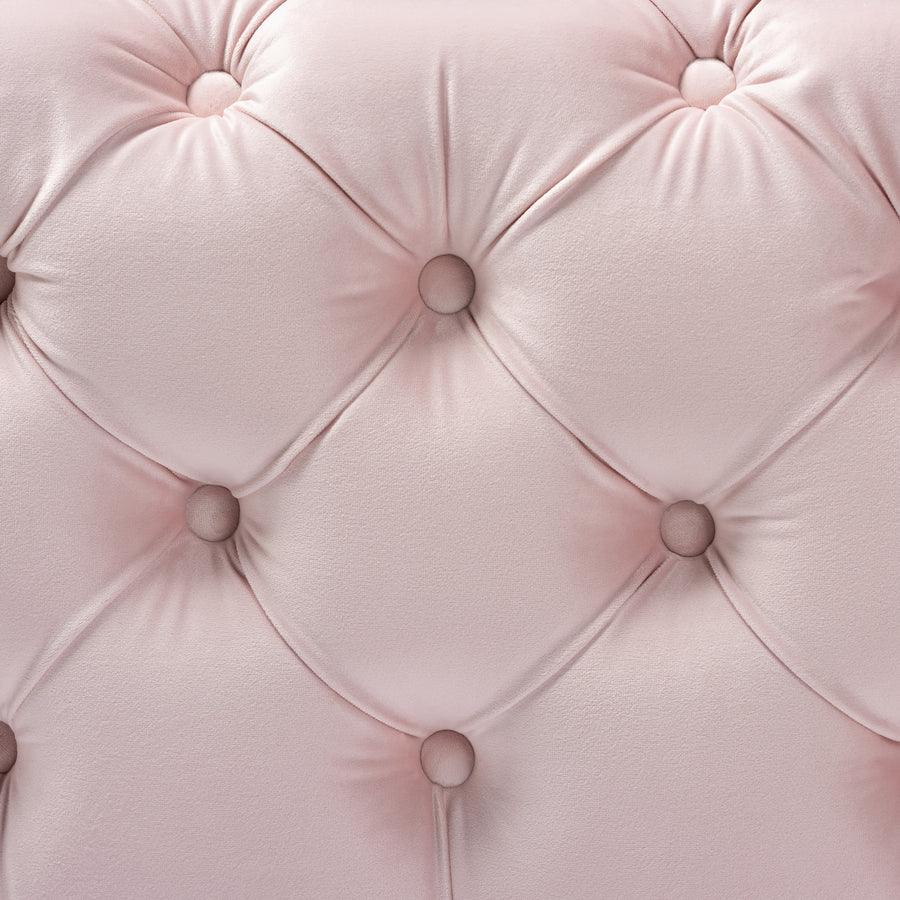 Wholesale Interiors Ottomans & Stools - Avara Glam Light Pink Velvet Fabric Upholstered Gold Finished Button Tufted Ottoman