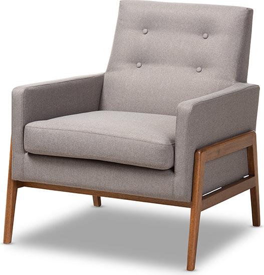 Wholesale Interiors Accent Chairs - Perris Mid-Century Modern Gray Fabric Upholstered Walnut Wood Lounge Chair