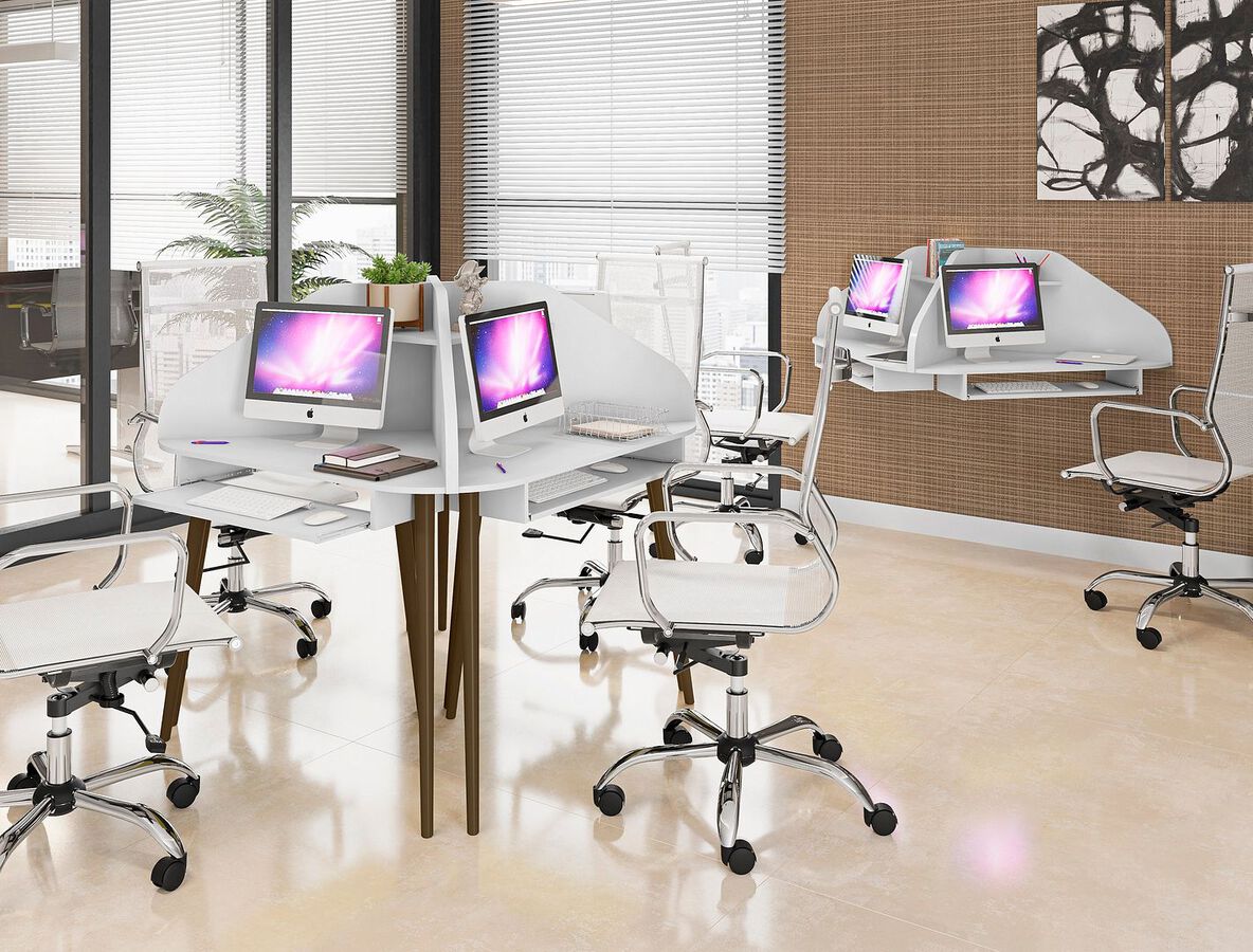 Manhattan Comfort Desks - Bradley Corner Desk with Keyboard Shelf in White