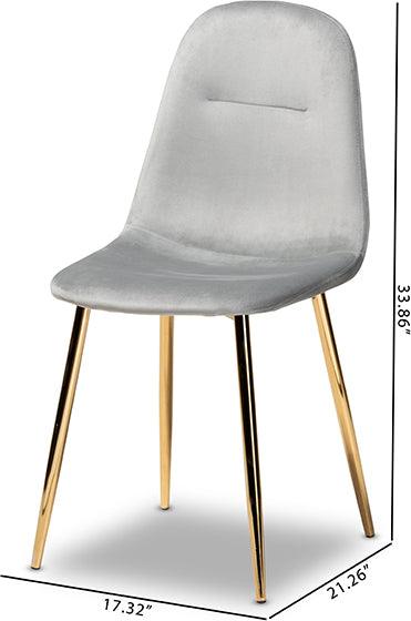 Wholesale Interiors Dining Chairs - Elyse Glam and Luxe Grey Velvet Fabric Upholstered Gold Finished 4-Piece Metal Dining Chair Set