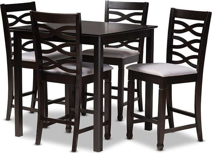 Wholesale Interiors Dining Sets - Lanier Contemporary Gray Fabric Upholstered Brown Finished 5-Piece Wood Pub Set