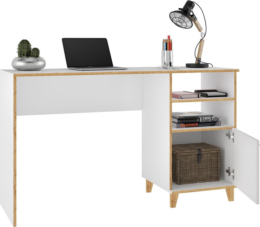 Manhattan Comfort Desks - Minetta 2-Shelf Mid-Century Office Desk in White