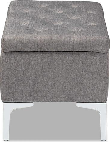 Wholesale Interiors Ottomans & Stools - Mabel Grey Fabric Upholstered and Silver Finished Metal Storage Ottoman