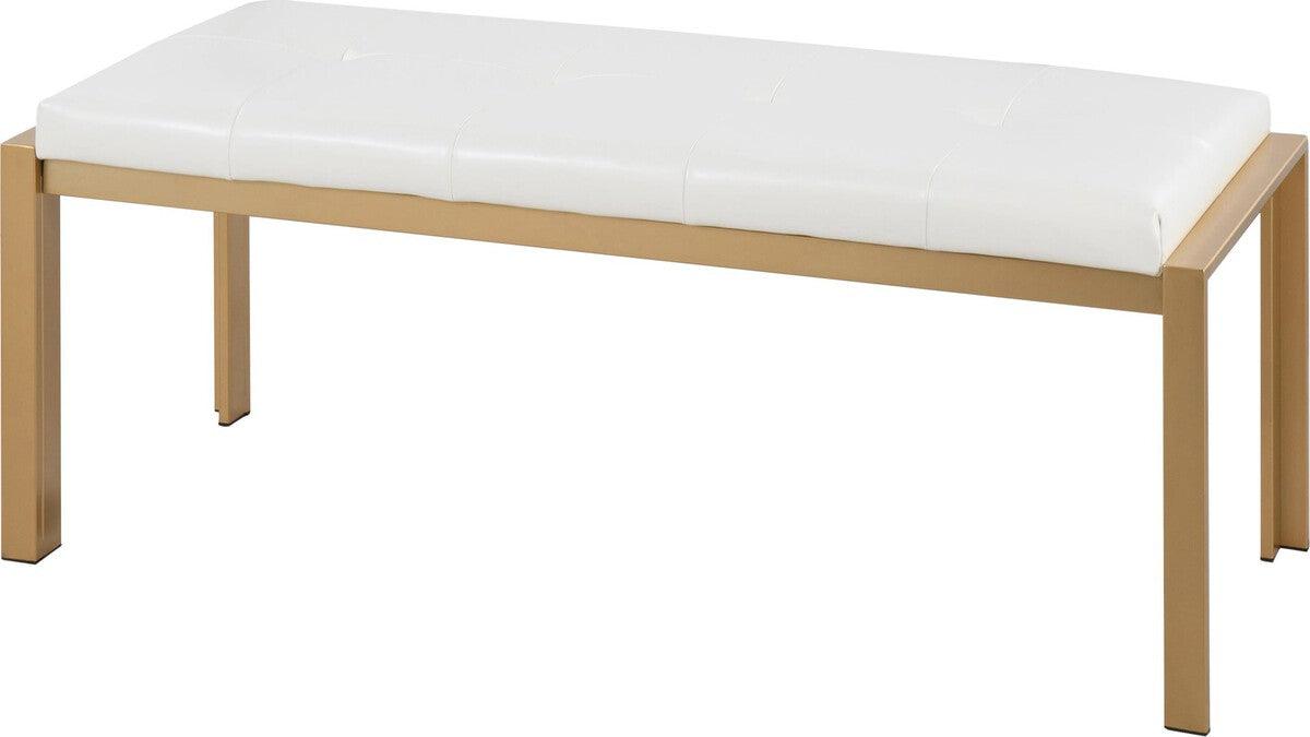 Lumisource Benches - Fuji Contemporary Bench In Gold Metal & White Faux Leather