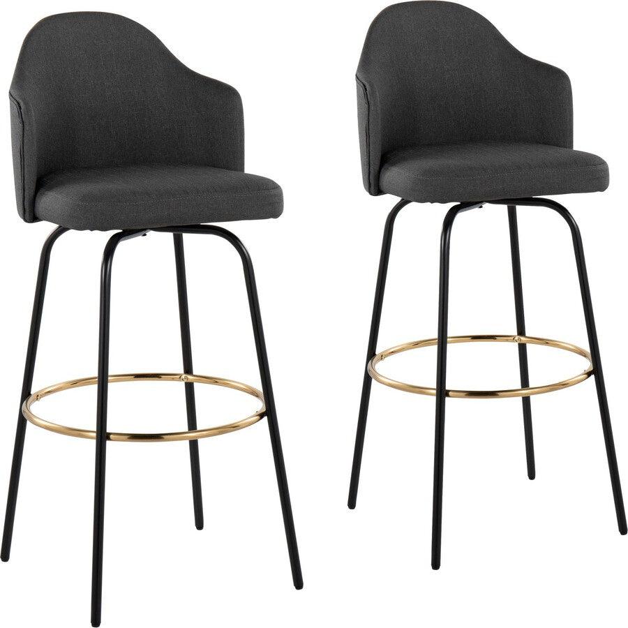 Lumisource Barstools - Ahoy Bar Stool With Black Metal Legs & Round Gold Metal With Charcoal (Set of 2)