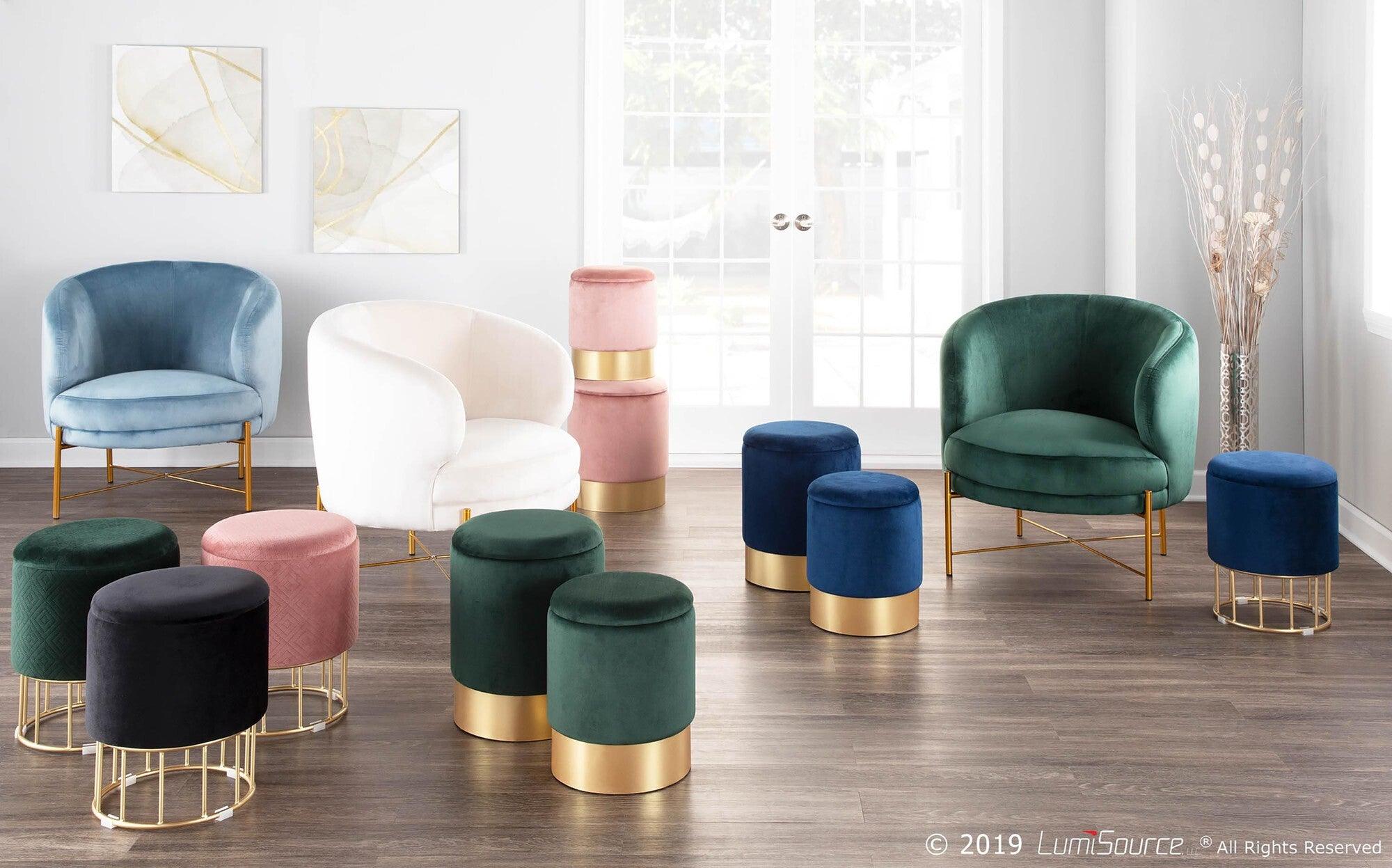 Lumisource Ottomans & Stools - Marla Contemporary Nesting Ottoman Set Gold Metal & Blue Velvet