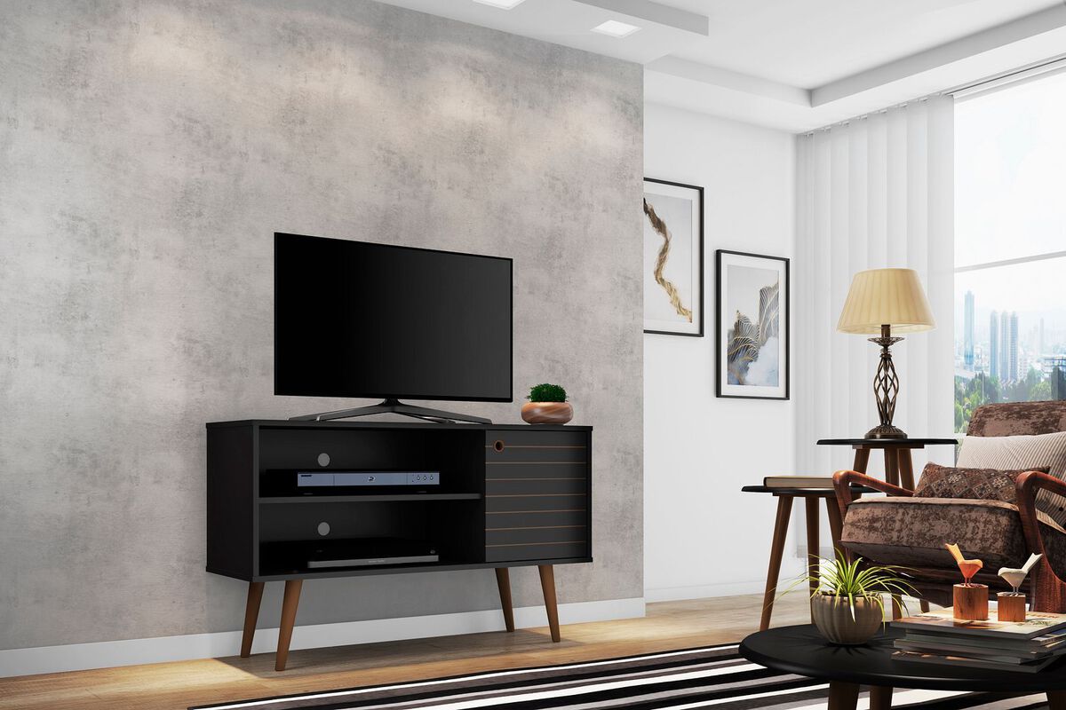 Manhattan Comfort TV & Media Units - Liberty 42.52" Mid-Century - Modern TV Stand with 2 Shelves & 1 Door in Black