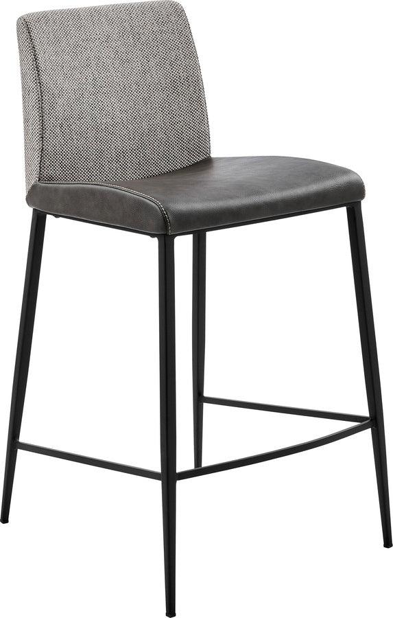 Euro Style Barstools - Rasmus-C Counter Stool with Dark Gray Leatherette and Light Gray Fabric with Matte Black Legs - Set