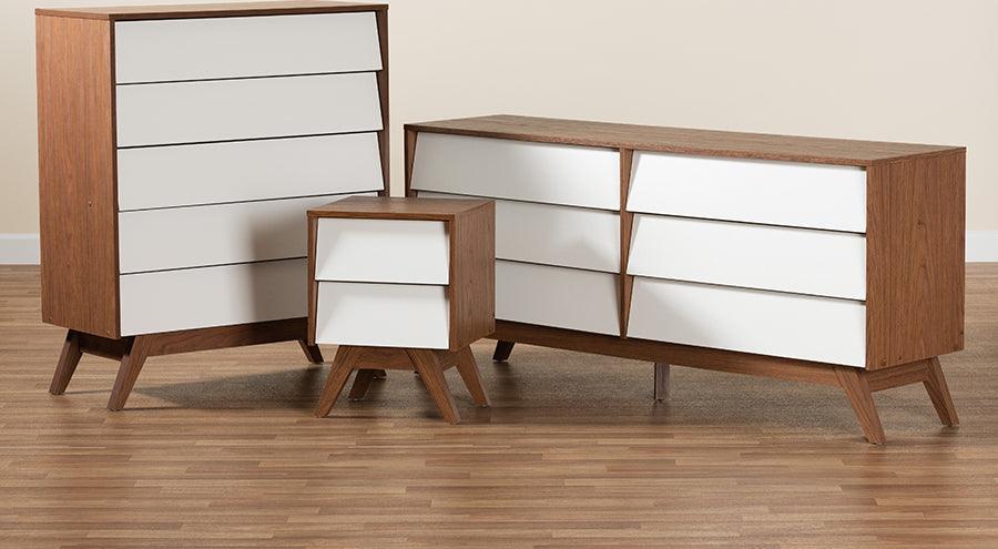 Wholesale Interiors Bedroom Sets - Hildon Mid-Century Modern Two-Tone White and Walnut Brown Finished Wood 3-Piece Storage Set