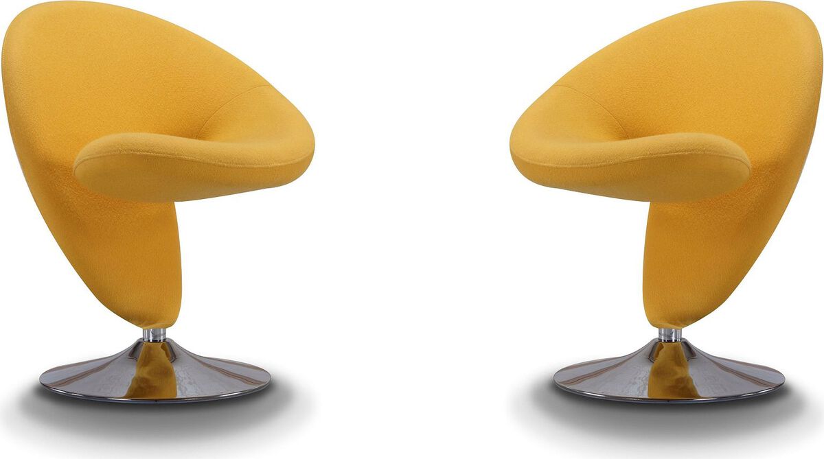 Manhattan Comfort Accent Chairs - Curl Yellow & Polished Chrome Wool Blend Swivel Accent Chair (Set of 2)