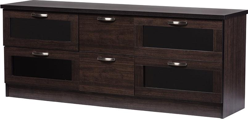 Wholesale Interiors TV & Media Units - Adelino 63 Inches Dark Brown Wood TV Cabinet with 4 Glass Doors and 2 Drawers Dark Brown