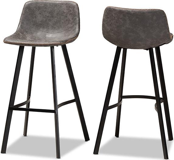 Wholesale Interiors Barstools - Tani Rustic Industrial Gray and Brown Faux Leather Upholstered Black Finished 2-Piece