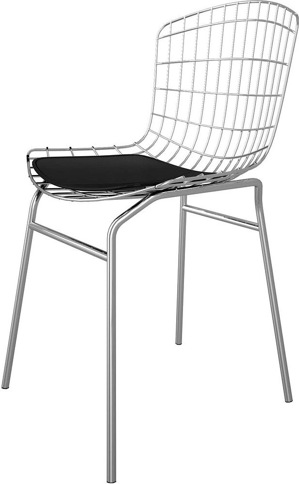 Manhattan Comfort Accent Chairs - Madeline Metal Chair with Seat Cushion in Silver & Black