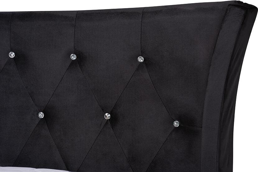 Wholesale Interiors Beds - Easton Contemporary Glam and Luxe Black Velvet and Gold Metal Queen Size Panel Bed