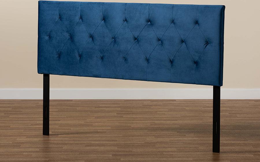 Wholesale Interiors Headboards - Felix Navy Blue Velvet Fabric Upholstered Queen Size Headboard