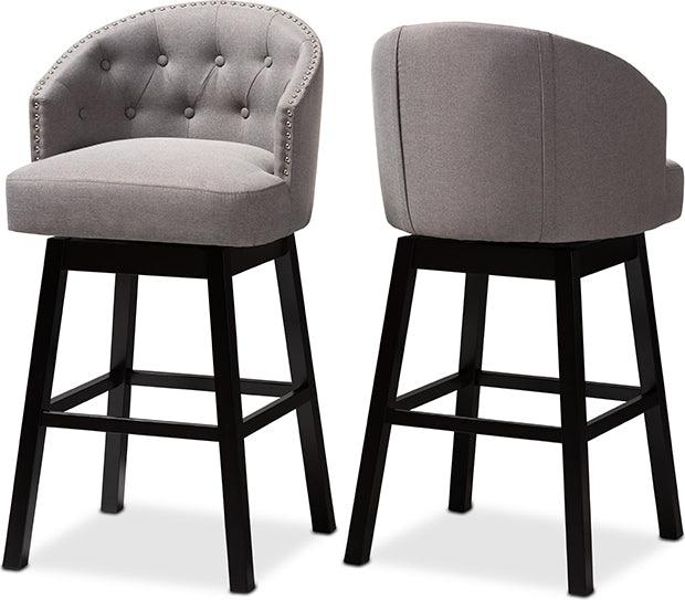 Wholesale Interiors Barstools - Theron Transitional Gray Fabric Upholstered Wood Swivel Bar Stool Set of 2