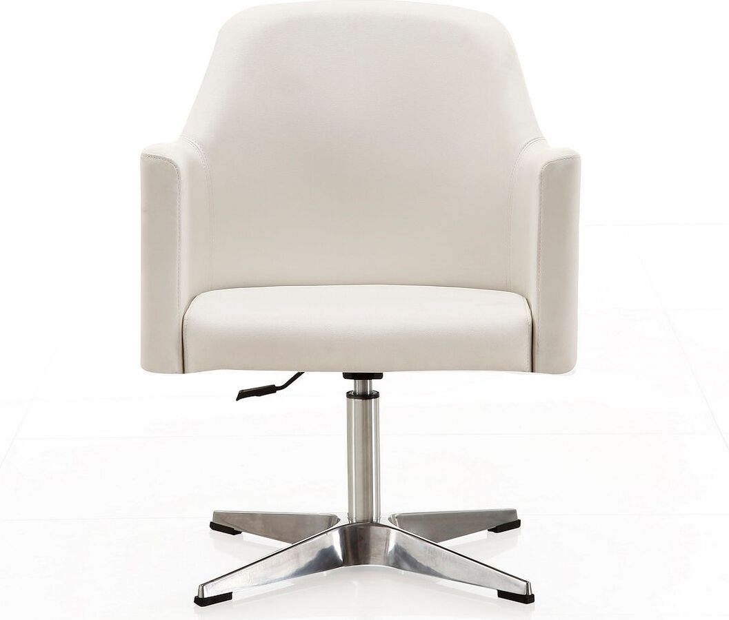 Manhattan Comfort Accent Chairs - Pelo White & Polished Chrome Faux Leather Adjustable Height Swivel Accent Chair