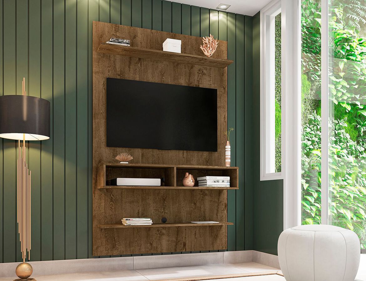 Manhattan Comfort TV & Media Units - Libra Long Floating 45.35 Wall Entertainment Center with Overhead Shelf in Rustic Brown