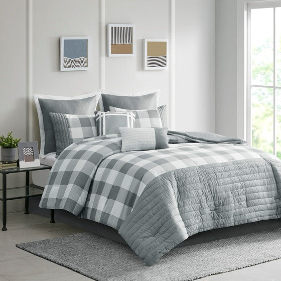 Olliix.com Comforters & Blankets - 8 Piece Comforter Set Grey Cal King