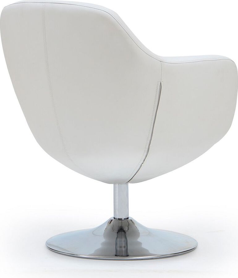 Manhattan Comfort Accent Chairs - Caisson White and Polished Chrome Faux Leather Swivel Accent Chair