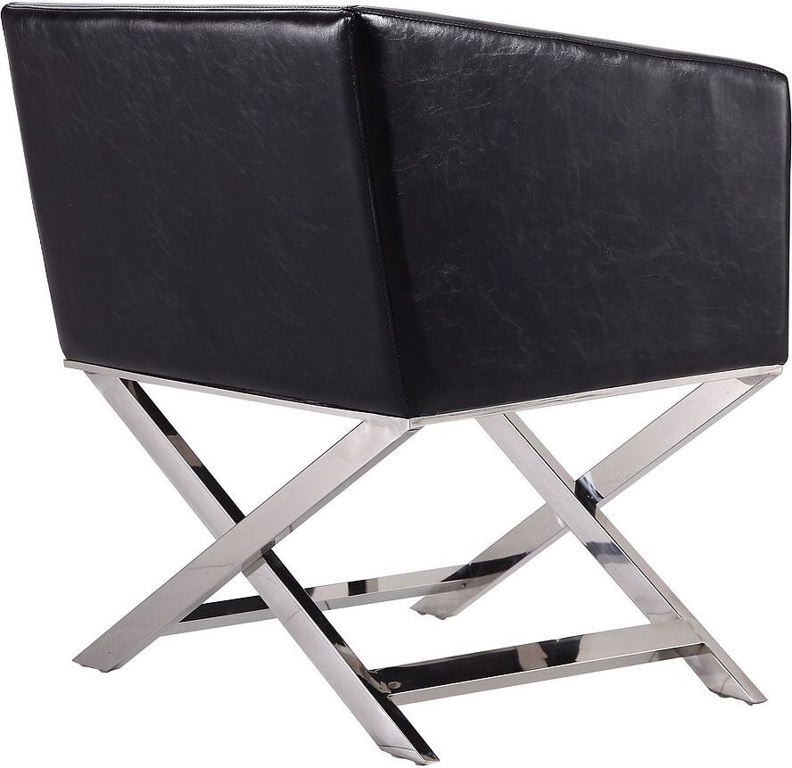 Manhattan Comfort Accent Chairs - Hollywood Black & Polished Chrome Faux Leather Lounge Accent Chair