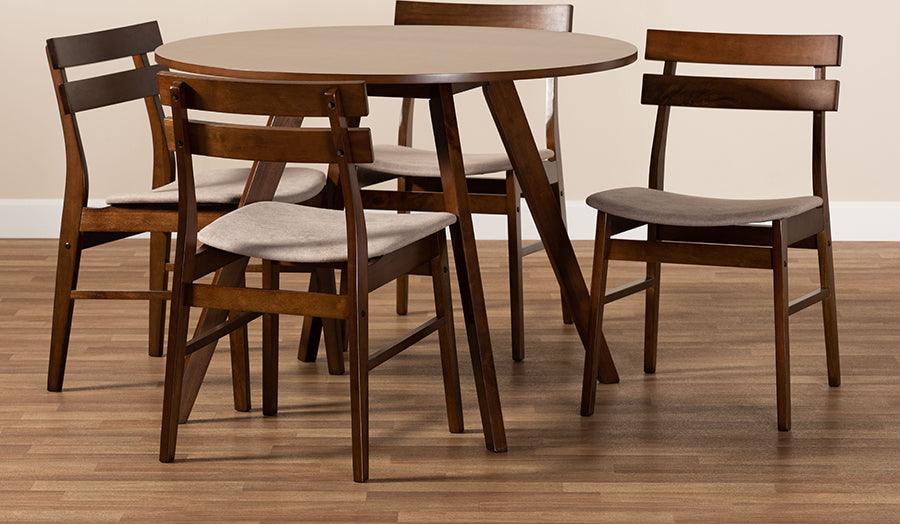 Wholesale Interiors Dining Sets - Eiko Light Beige Fabric Upholstered and Walnut Brown Finished Wood 5-Piece Dining Set