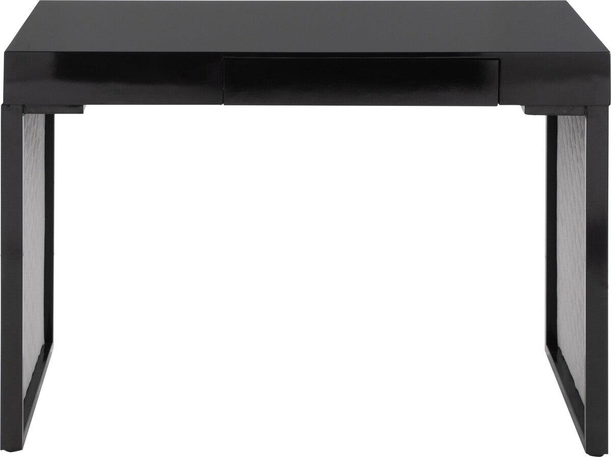 Lumisource Desks - Drift Contemporary Upholstered Desk In Black Steel, Black Wood & Silver Velvet