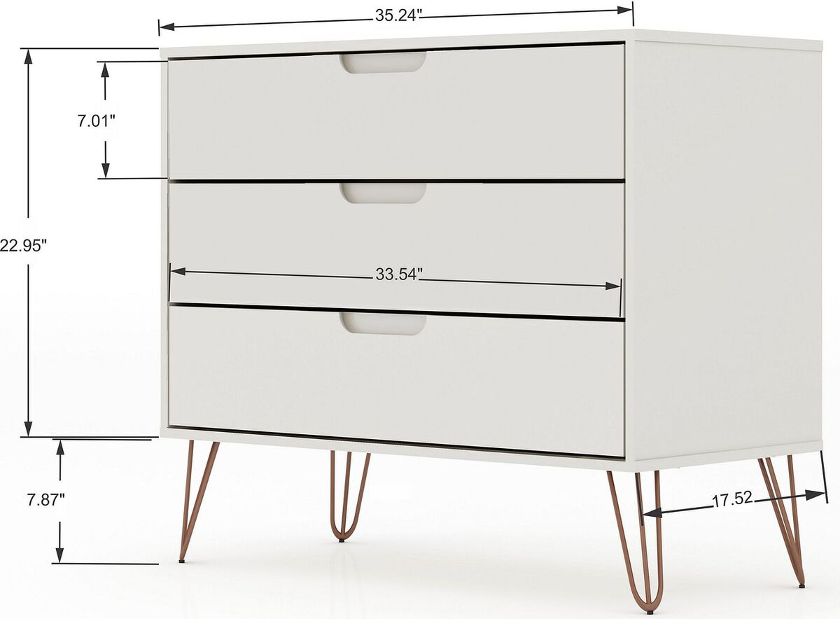 Manhattan Comfort Bedroom Sets - Rockefeller Tall 5-Drawer Dresser and 3-Drawer Dresser in Off White & Nature