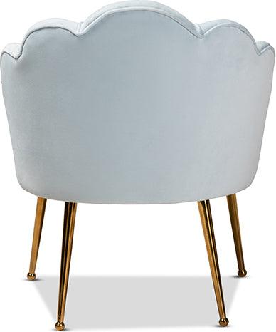 Wholesale Interiors Accent Chairs - Cinzia Light Blue Velvet Fabric Upholstered Gold Finished Seashell Shaped Accent Chair