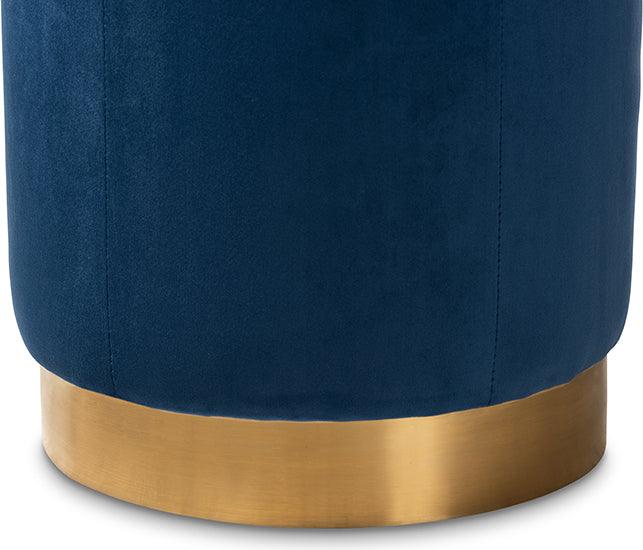 Wholesale Interiors Ottomans & Stools - Alonza Glam Navy Blue Velvet Fabric Upholstered Gold-Finished Ottoman