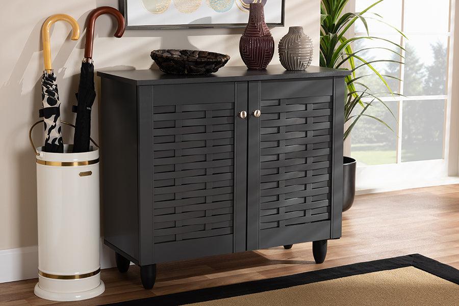 Wholesale Interiors Shoe Storage - Winda Modern and Contemporary Dark Gray 2-Door Wooden Entryway Shoe Storage Cabinet