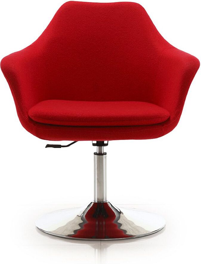 Manhattan Comfort Accent Chairs - Kinsey Red & Polished Chrome Wool Blend Adjustable Height Swivel Accent Chair